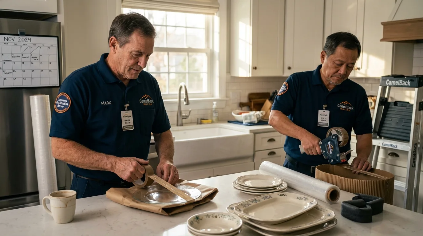 Professional crew packing kitchen dishware in Antrim, NH